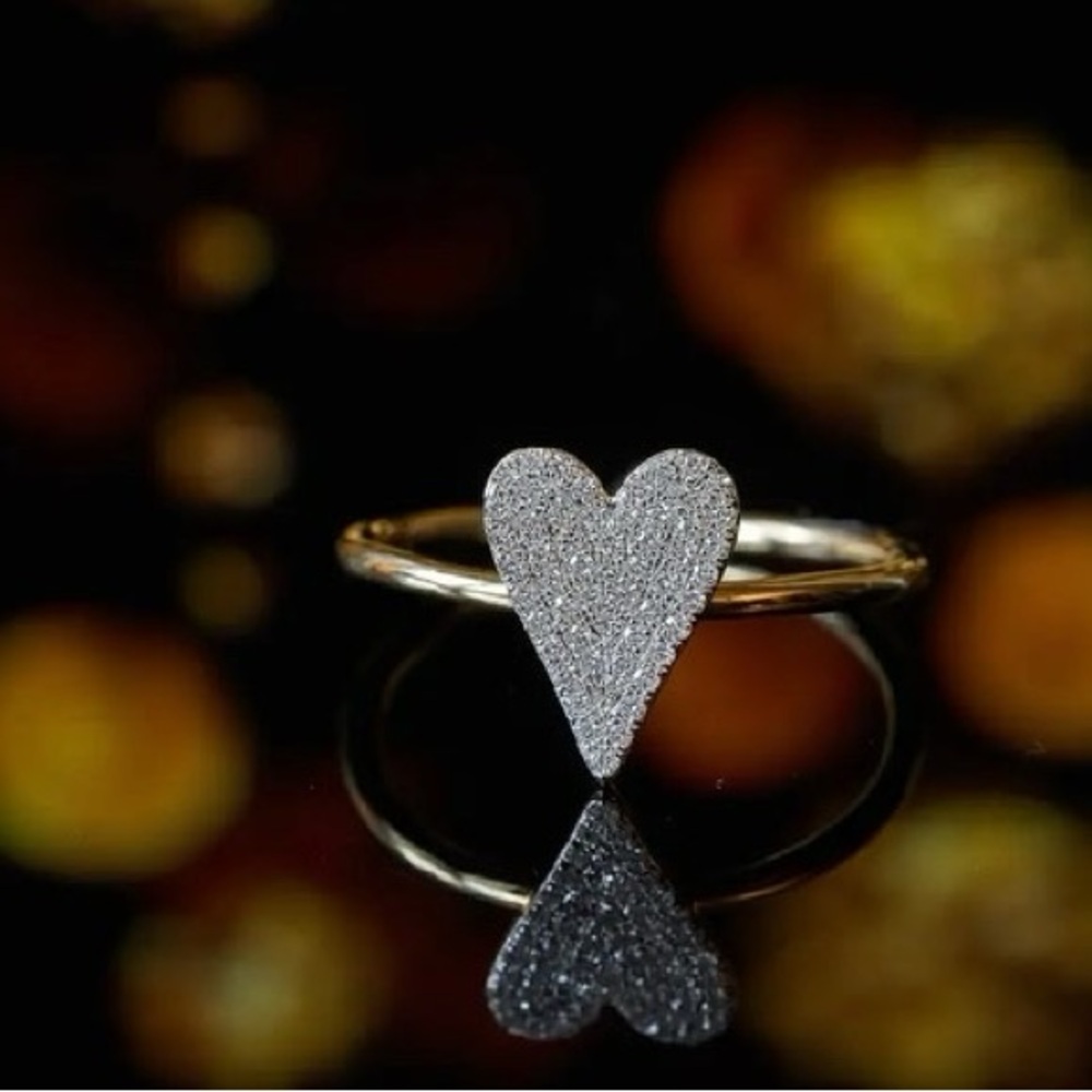 14K yellow and white gold heart micro pave diamond ring